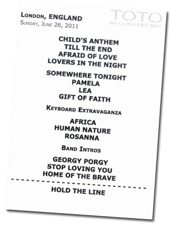 Toto set-list